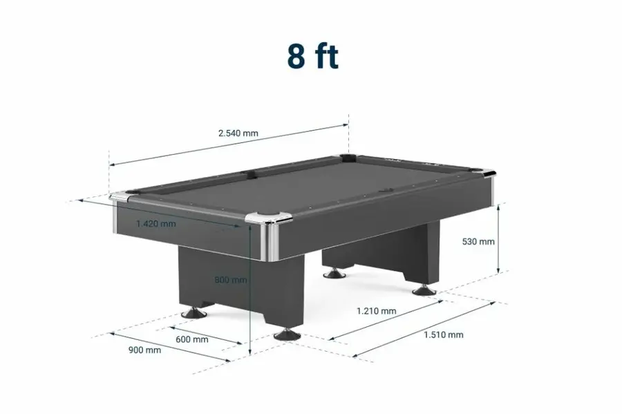 Biljardbord Club Pro Valnøtt 8 fot Blå biljardduk | Spillefelt 224x112 cm 