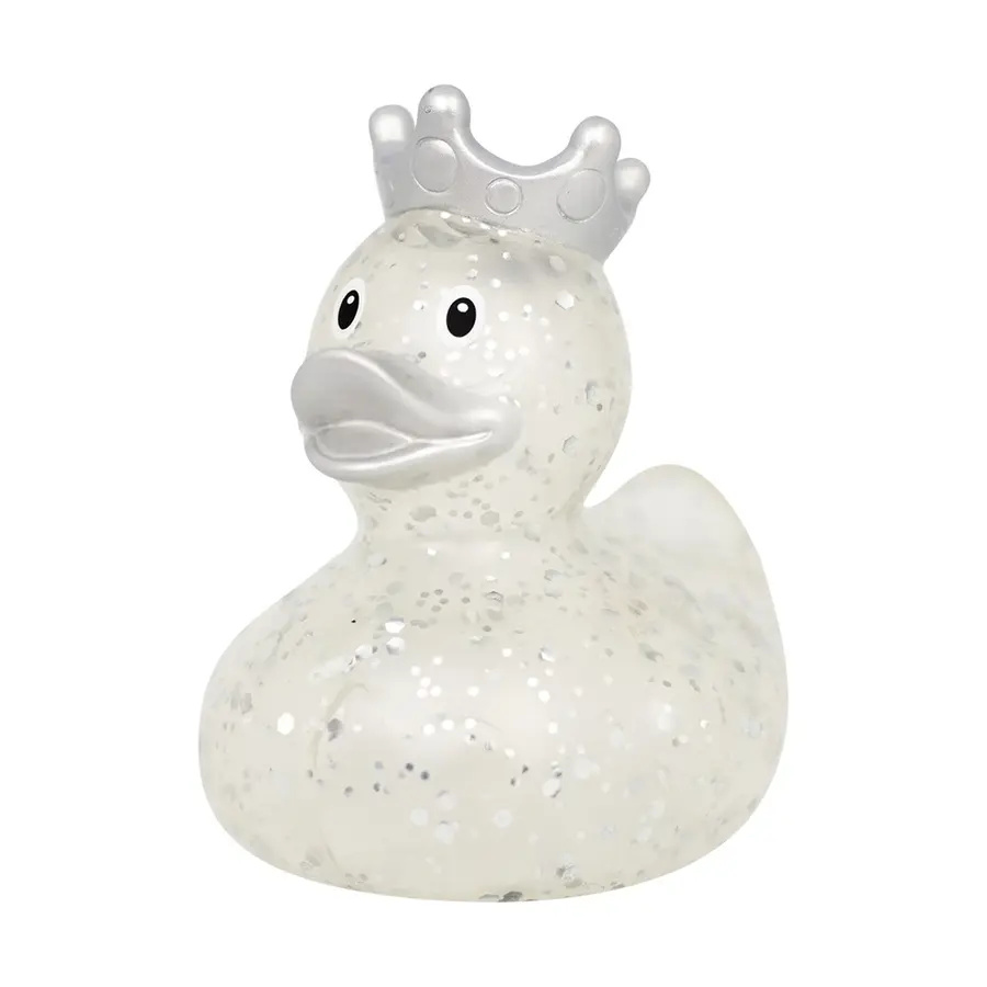 GLITTER DUCK WITH CROWN, SILVER 