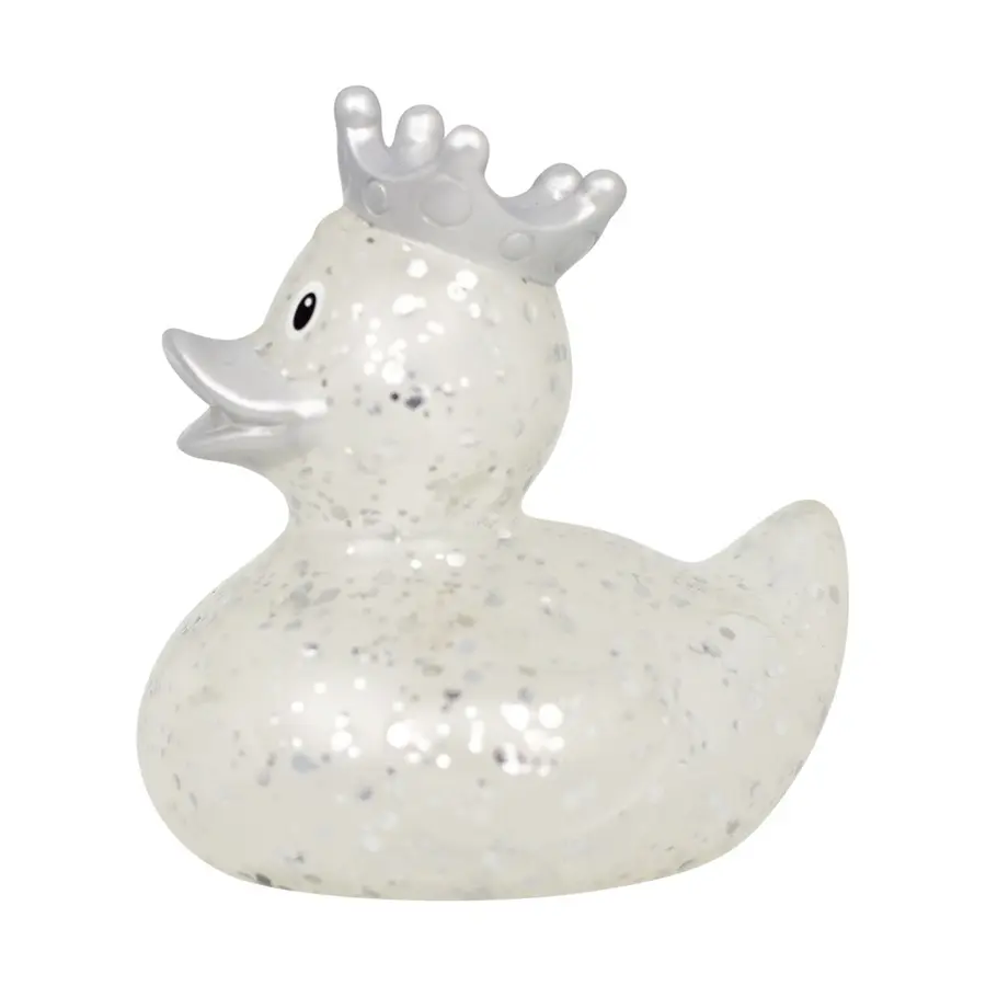 GLITTER DUCK WITH CROWN, SILVER 