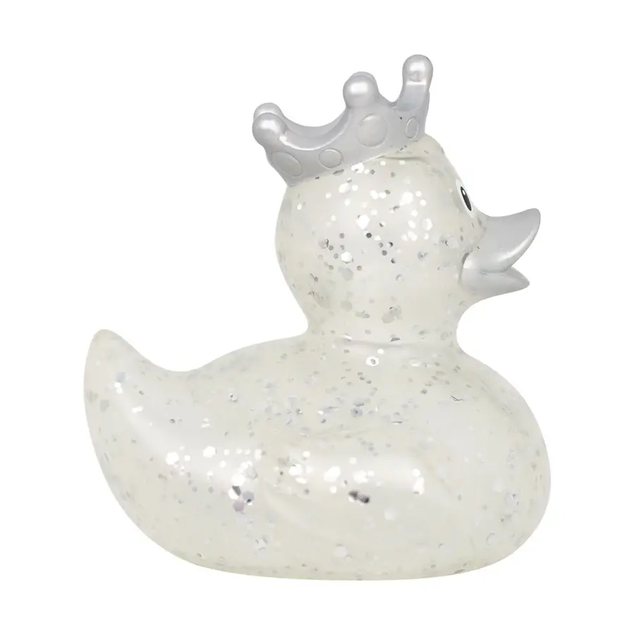 GLITTER DUCK WITH CROWN, SILVER 