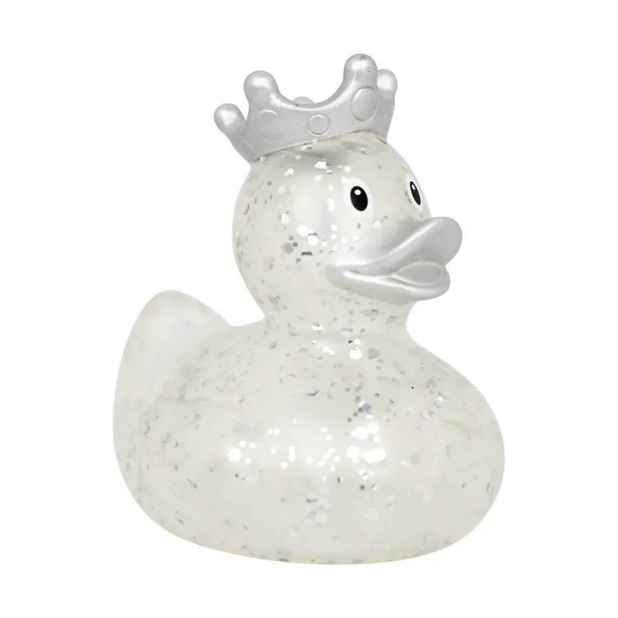 GLITTER DUCK WITH CROWN, SILVER 